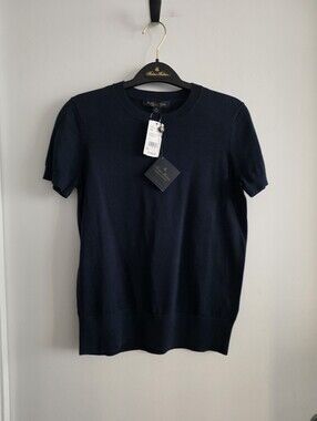 NWT Brooks Brothers Dark Blue Cotton Short Sleeve Sweater  XS